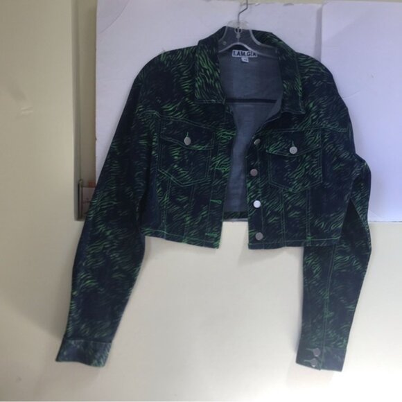 I.AM.GIA Sinead Jacket Green Tiger Crop Jean Jacket Animal Print Cotton Top XS - Picture 6 of 16
